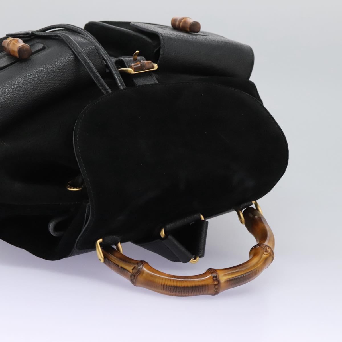 GUCCI Bamboo Backpack Suede Leather Black Gold 003 58 0016 Auth nb144