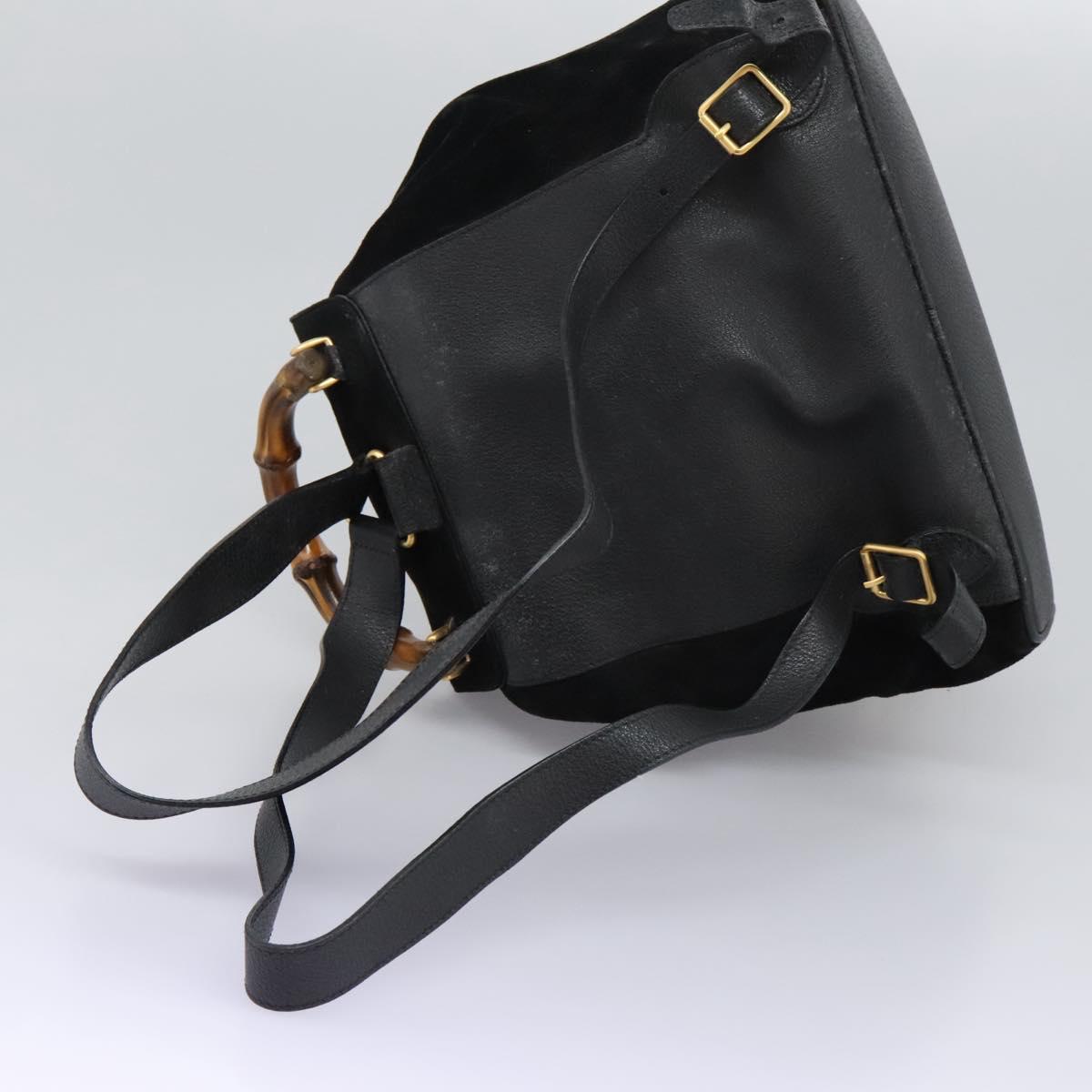 GUCCI Bamboo Backpack Suede Leather Black Gold 003 58 0016 Auth nb144