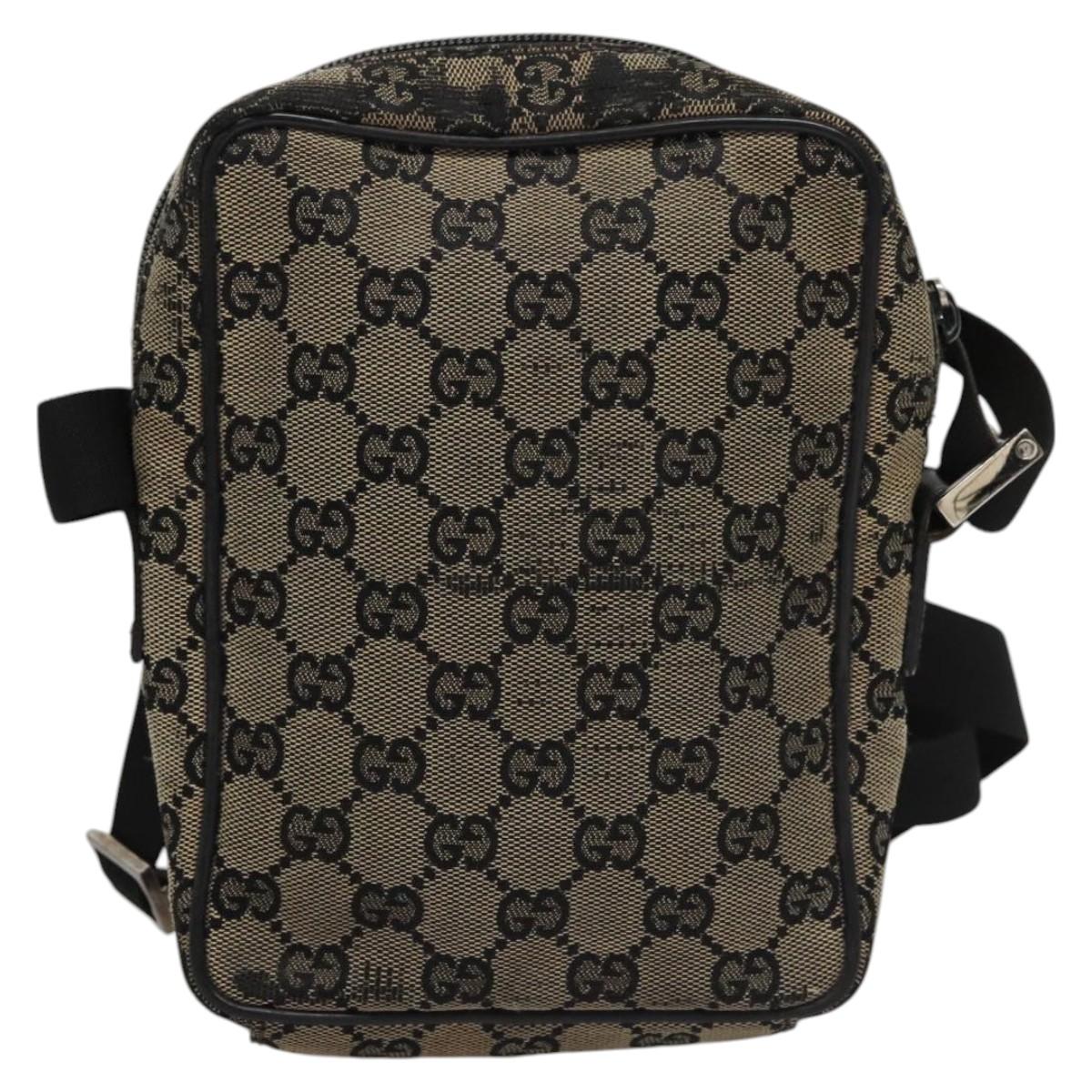 GUCCI GG Canvas Shoulder Bag Beige Black 018 1619 Auth nb171