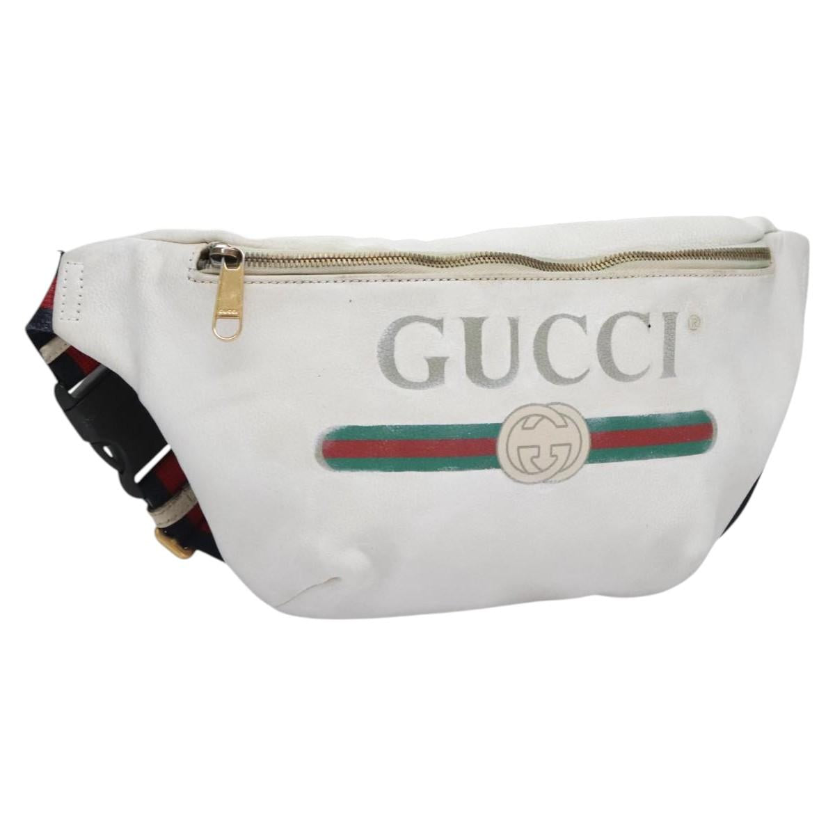 GUCCI Sherry Line Shoulder Bag Leather White Red Navy 493869 Auth nb189