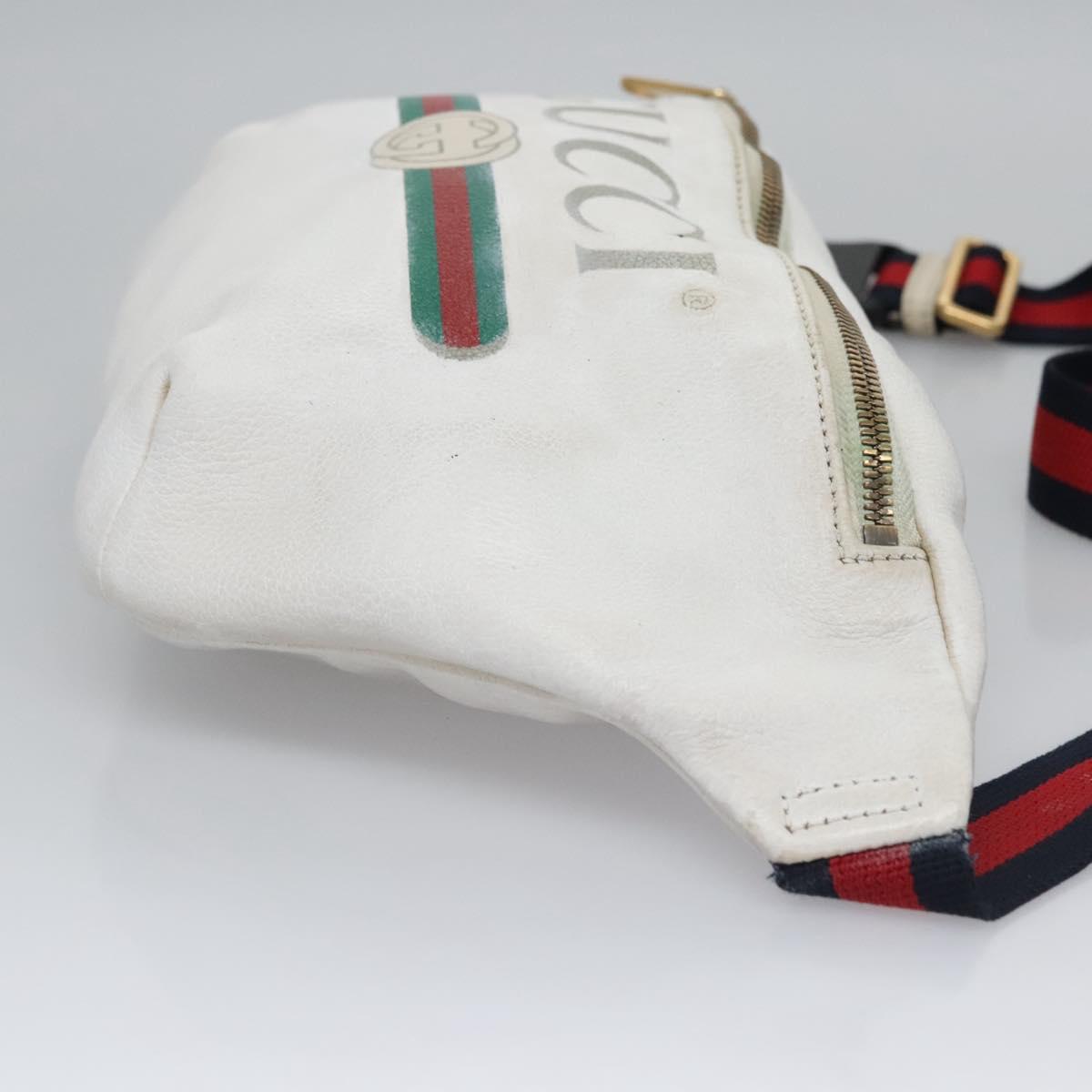 GUCCI Sherry Line Shoulder Bag Leather White Red Navy 493869 Auth nb189