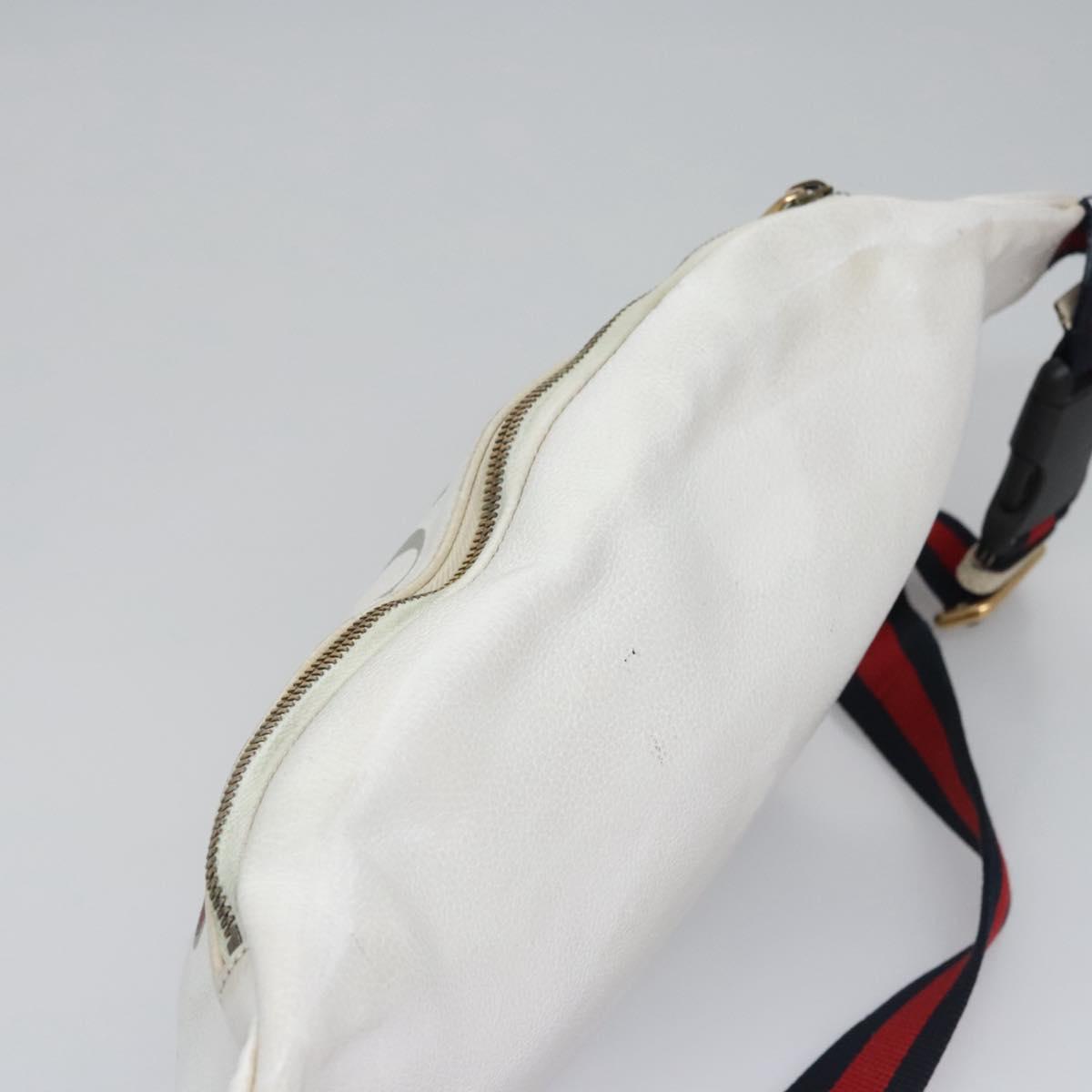GUCCI Sherry Line Shoulder Bag Leather White Red Navy 493869 Auth nb189