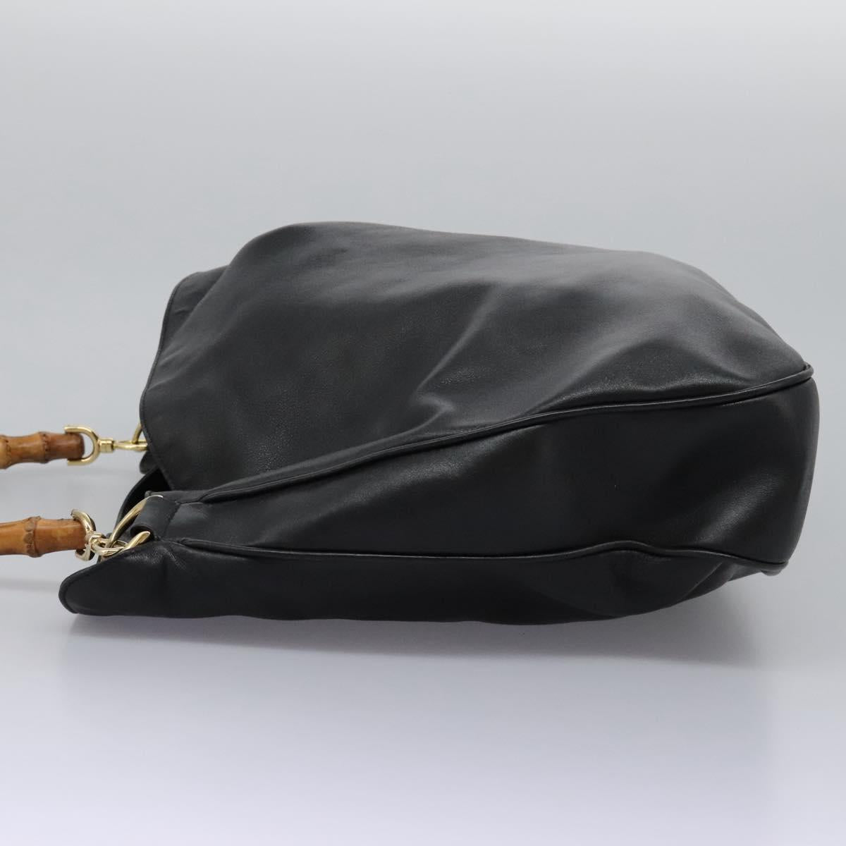 GUCCI Bamboo Hand Bag Leather 2way Black Gold 001 1014 1577 0 Auth nb190