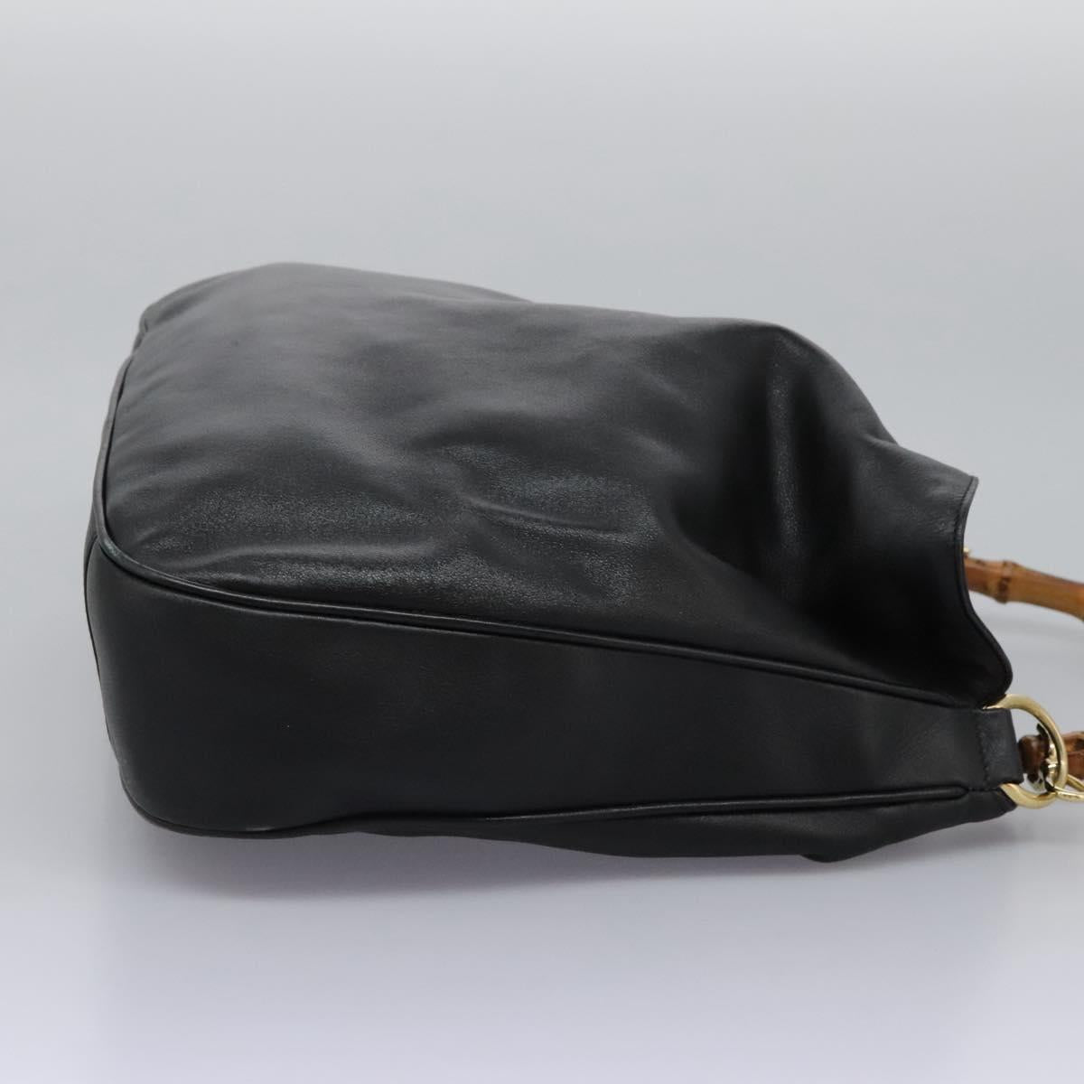 GUCCI Bamboo Hand Bag Leather 2way Black Gold 001 1014 1577 0 Auth nb190