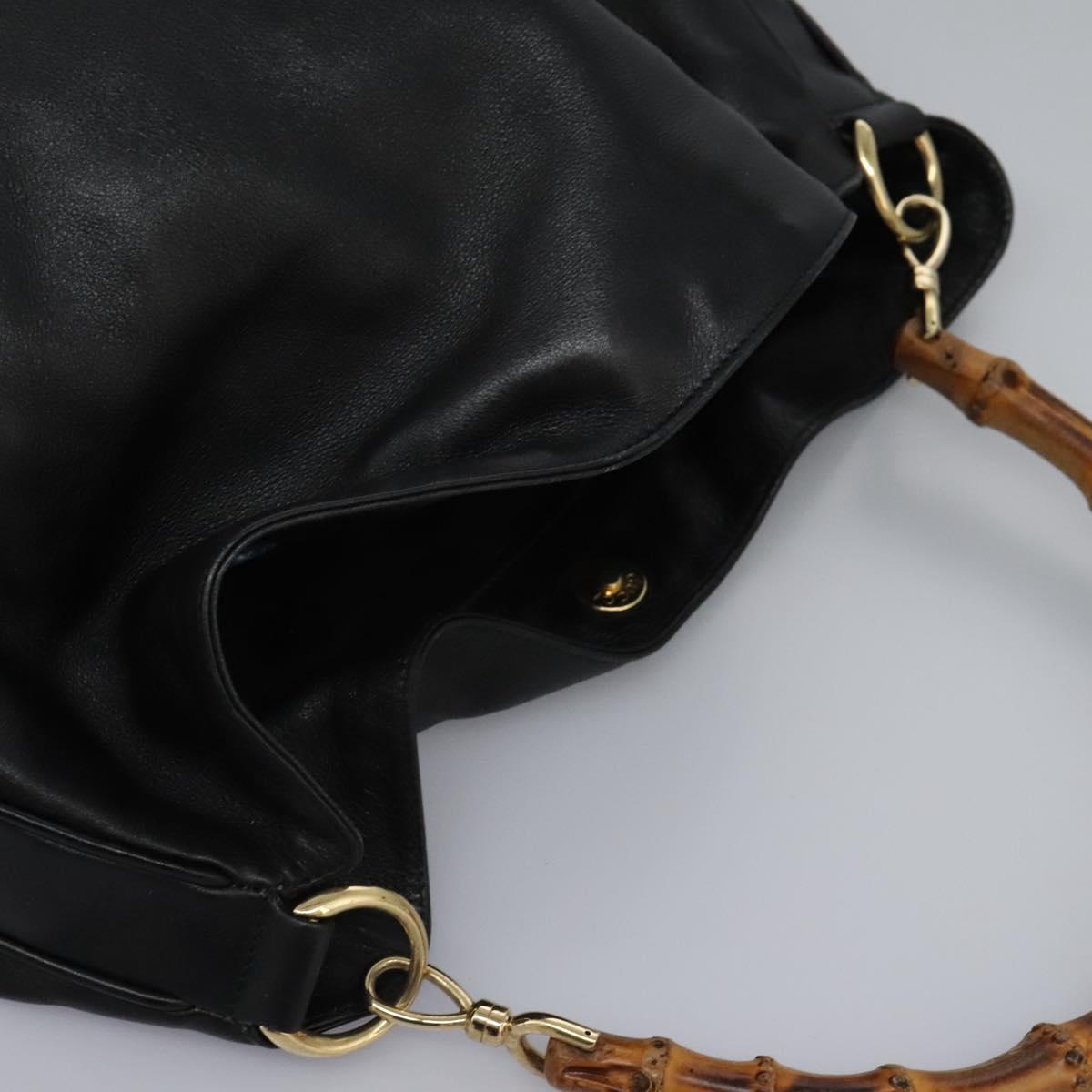 GUCCI Bamboo Hand Bag Leather 2way Black Gold 001 1014 1577 0 Auth nb190