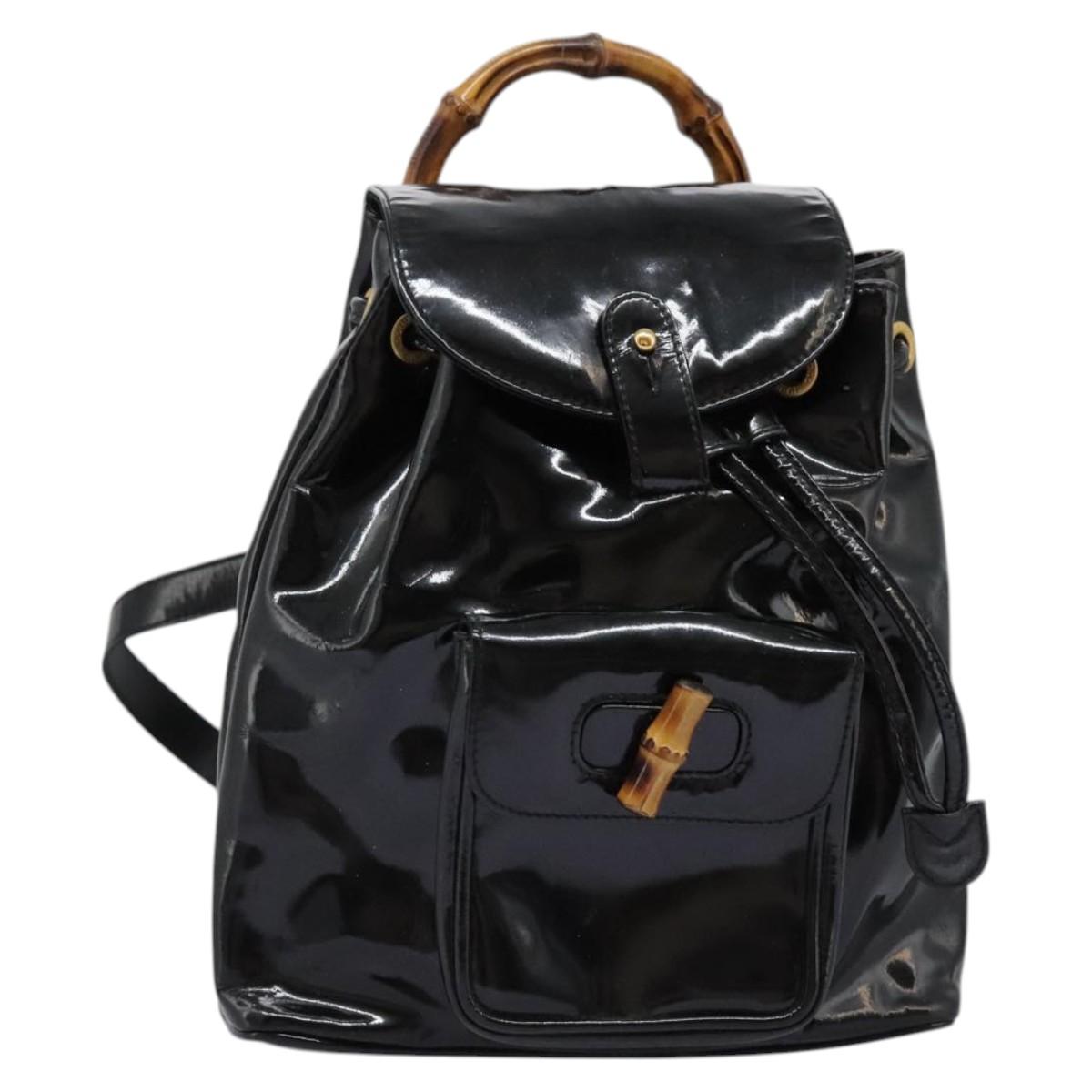 GUCCI Bamboo Backpack Patent leather Black Gold 003 2058 0030 Auth nb200