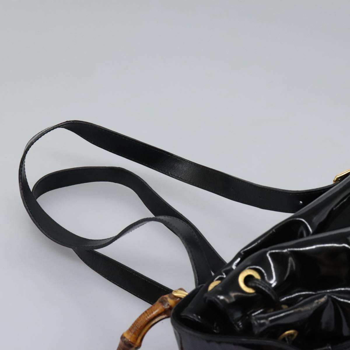 GUCCI Bamboo Backpack Patent leather Black Gold 003 2058 0030 Auth nb200