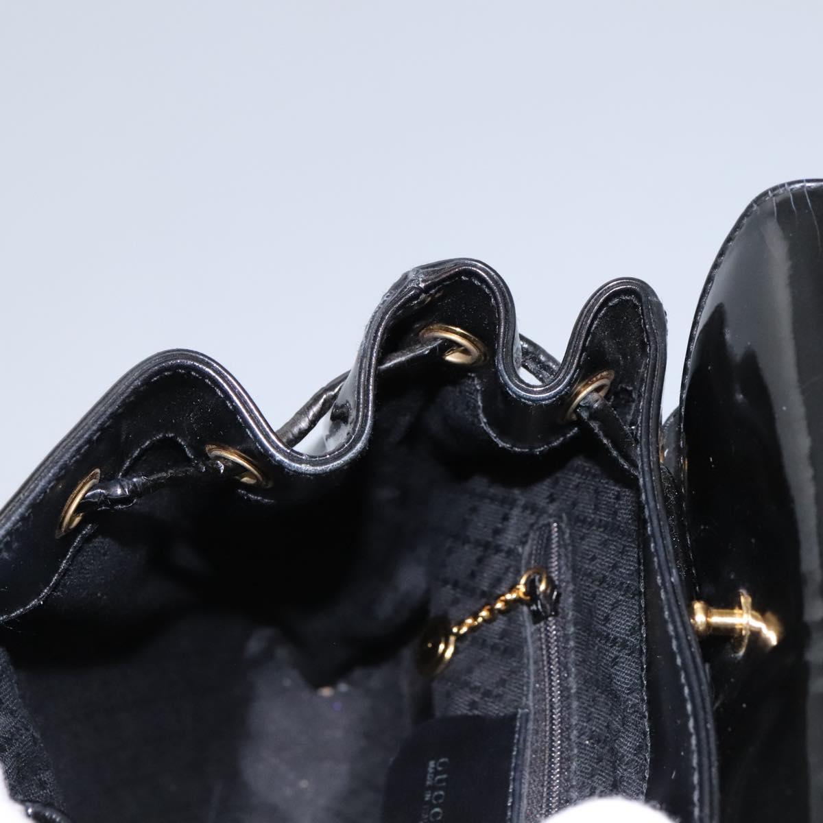 GUCCI Bamboo Backpack Patent leather Black Gold 003 2058 0030 Auth nb200