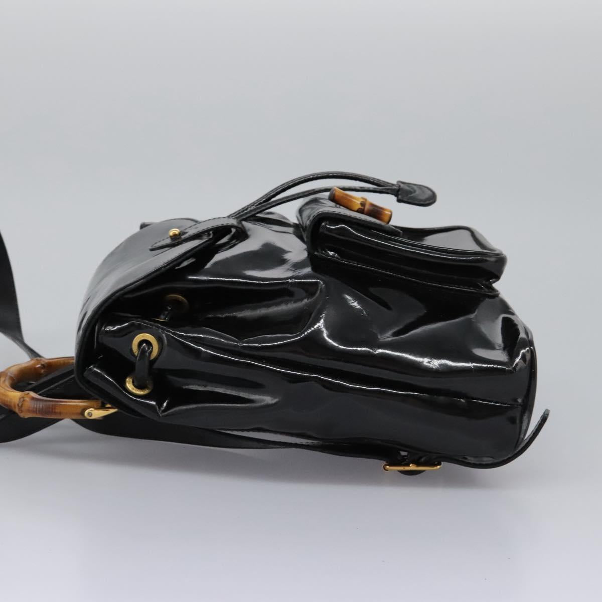 GUCCI Bamboo Backpack Patent leather Black Gold 003 2058 0030 Auth nb200
