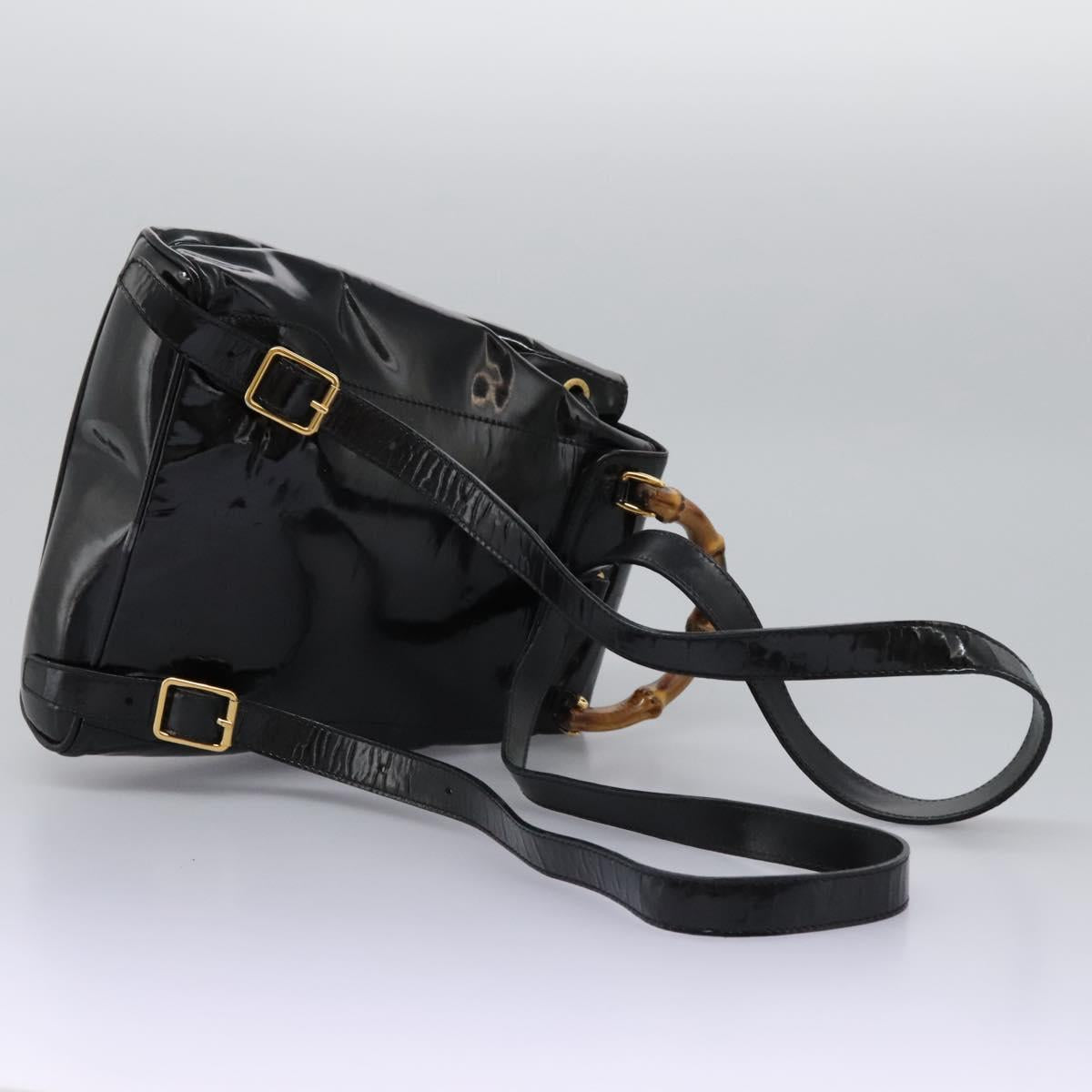 GUCCI Bamboo Backpack Patent leather Black Gold 003 2058 0030 Auth nb200