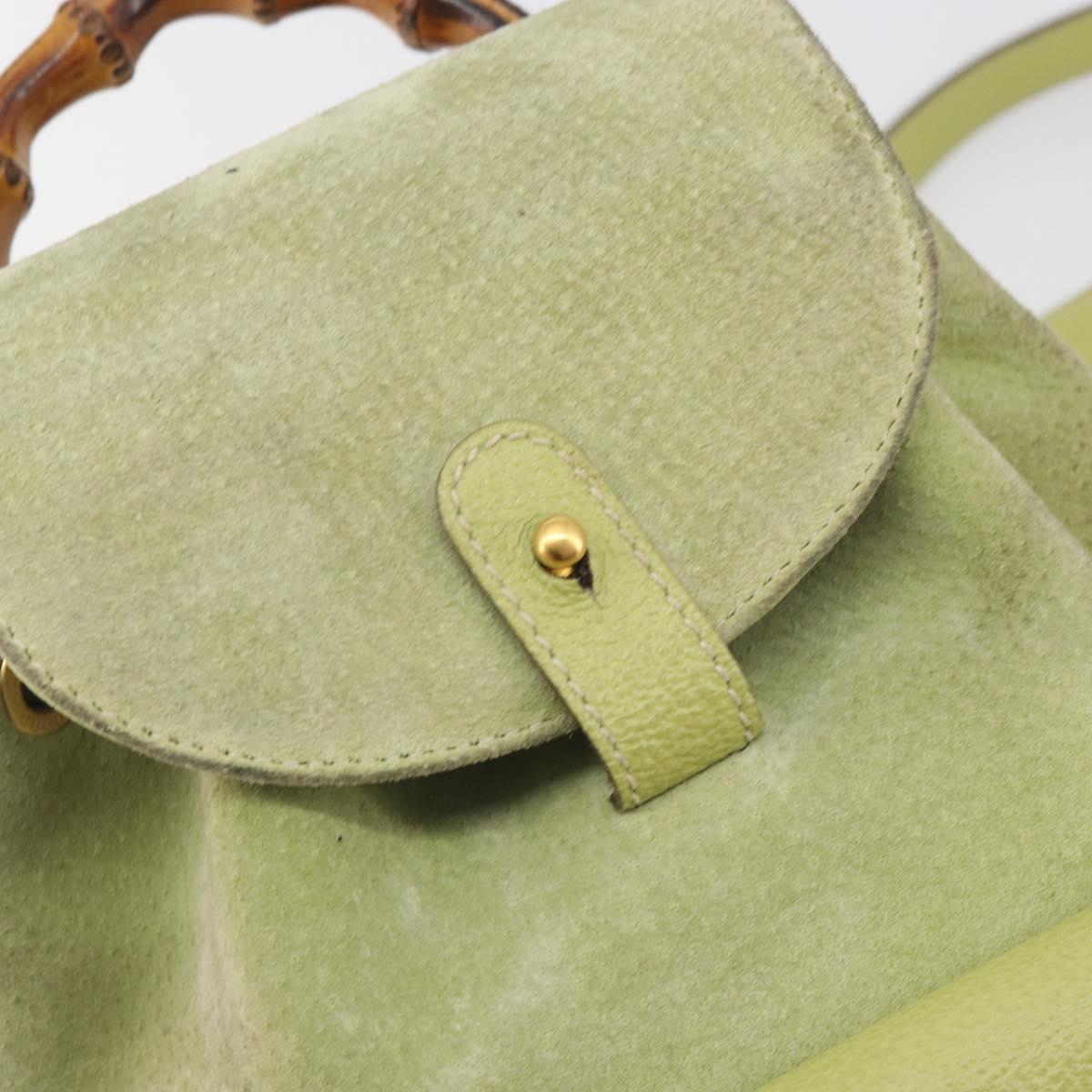 GUCCI Bamboo Backpack Suede Leather Green Gold 003 1956 0030 Auth nb201