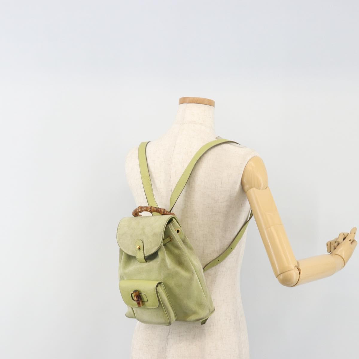 GUCCI Bamboo Backpack Suede Leather Green Gold 003 1956 0030 Auth nb201
