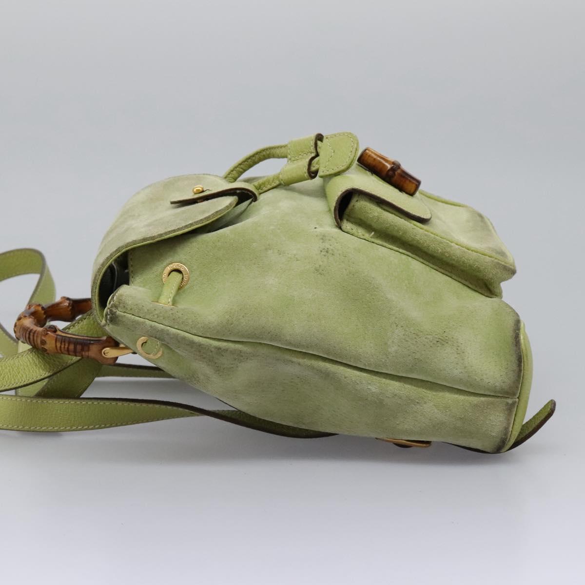 GUCCI Bamboo Backpack Suede Leather Green Gold 003 1956 0030 Auth nb201