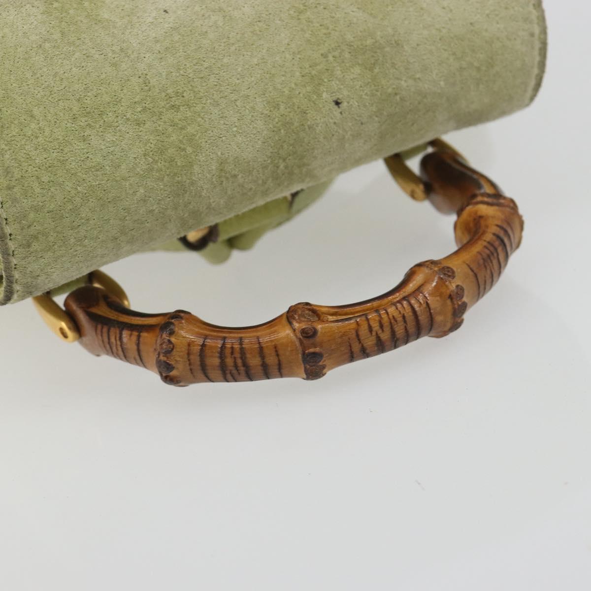 GUCCI Bamboo Backpack Suede Leather Green Gold 003 1956 0030 Auth nb201