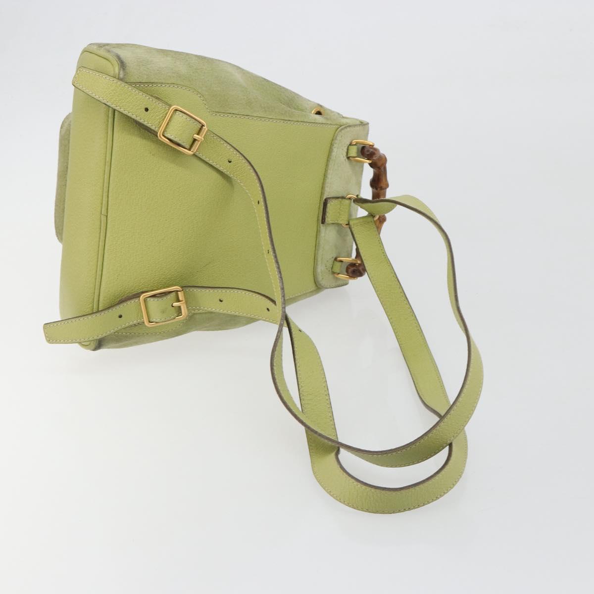 GUCCI Bamboo Backpack Suede Leather Green Gold 003 1956 0030 Auth nb201