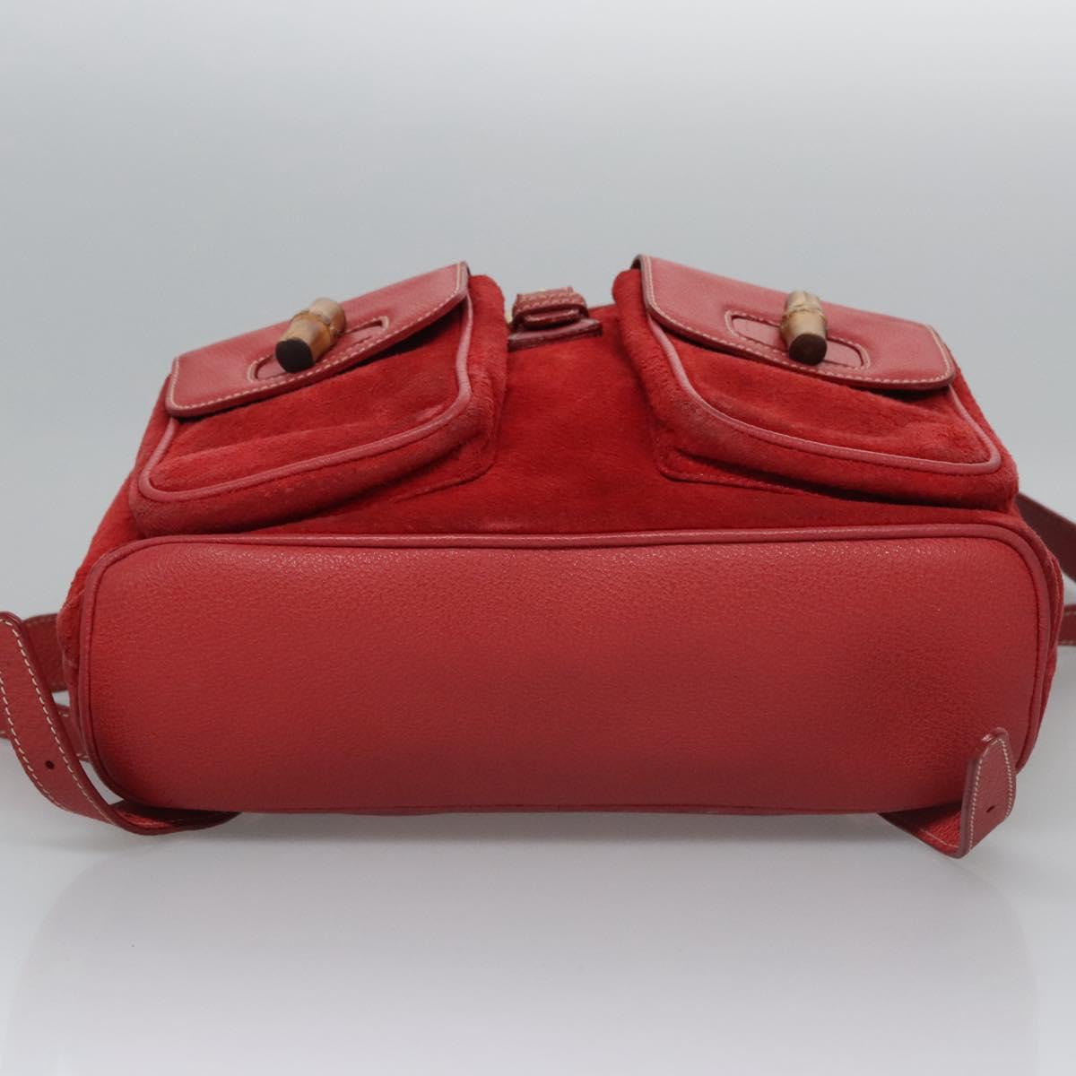 GUCCI Bamboo Backpack Suede Leather Red Gold 003 2058 0016 Auth nb202