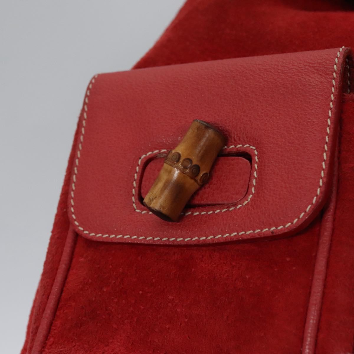 GUCCI Bamboo Backpack Suede Leather Red Gold 003 2058 0016 Auth nb202