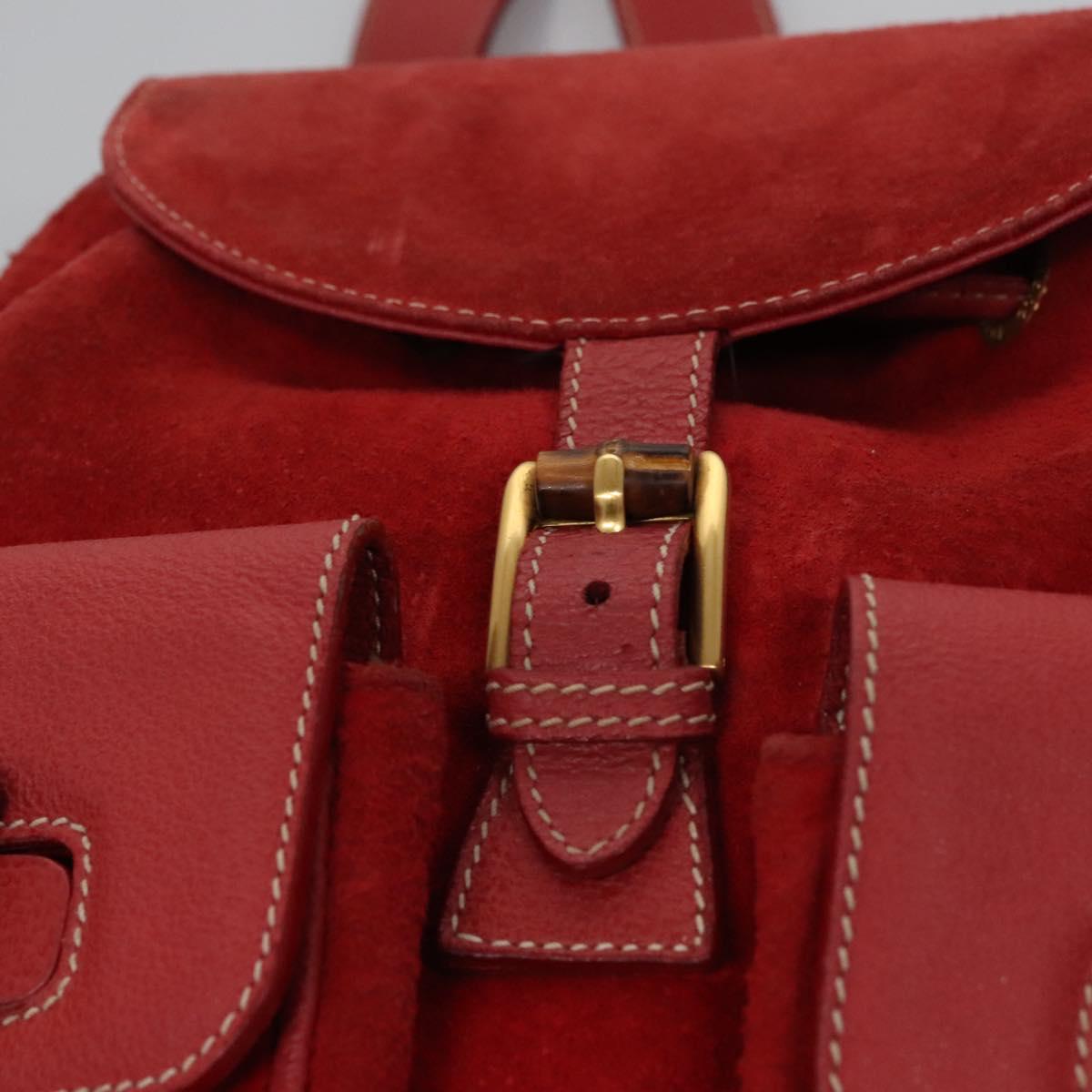 GUCCI Bamboo Backpack Suede Leather Red Gold 003 2058 0016 Auth nb202