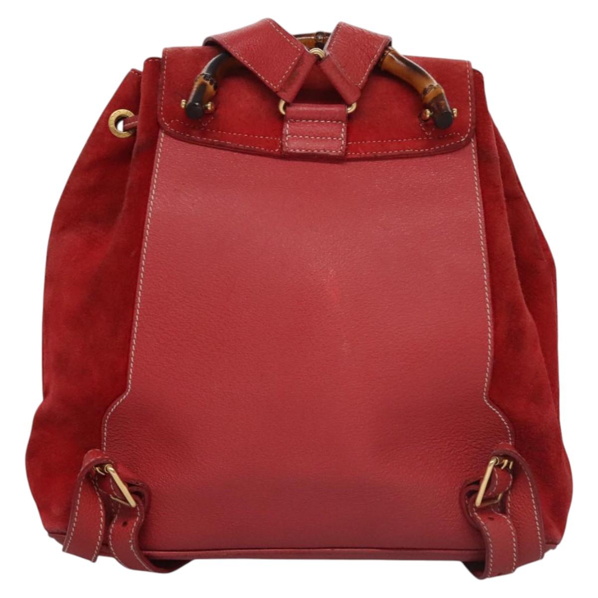 GUCCI Bamboo Backpack Suede Leather Red Gold 003 2058 0016 Auth nb202