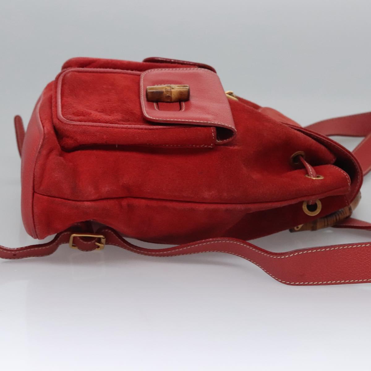 GUCCI Bamboo Backpack Suede Leather Red Gold 003 2058 0016 Auth nb202