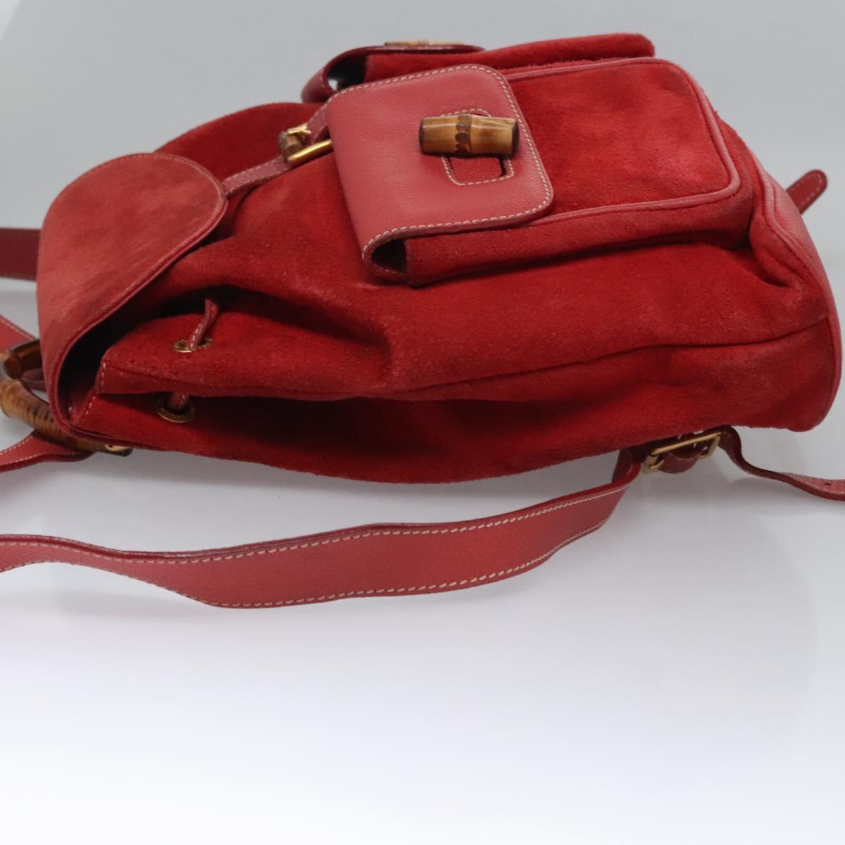 GUCCI Bamboo Backpack Suede Leather Red Gold 003 2058 0016 Auth nb202