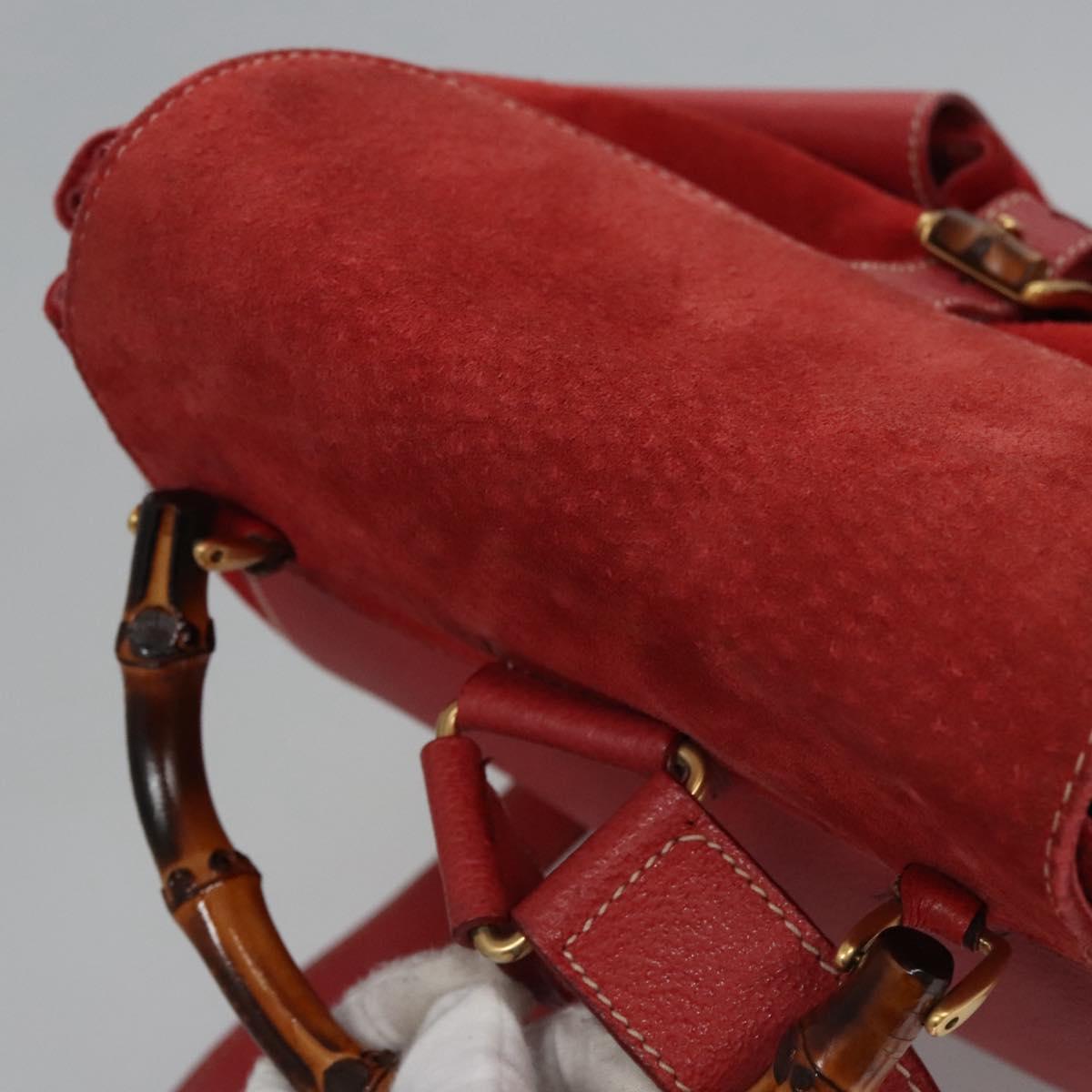 GUCCI Bamboo Backpack Suede Leather Red Gold 003 2058 0016 Auth nb202