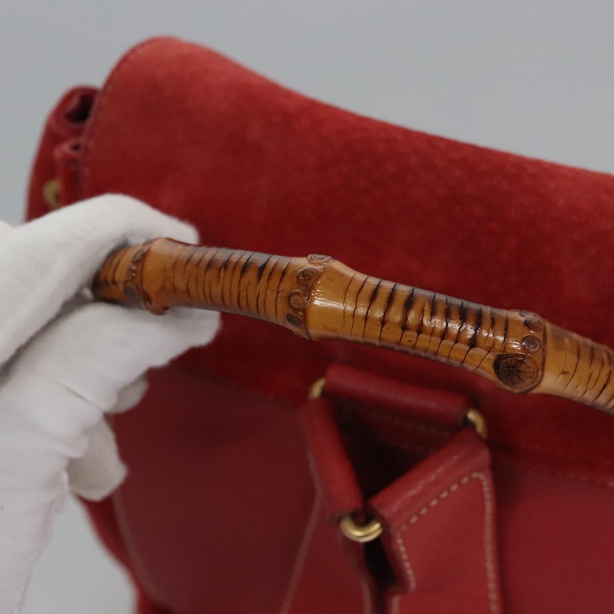 GUCCI Bamboo Backpack Suede Leather Red Gold 003 2058 0016 Auth nb202