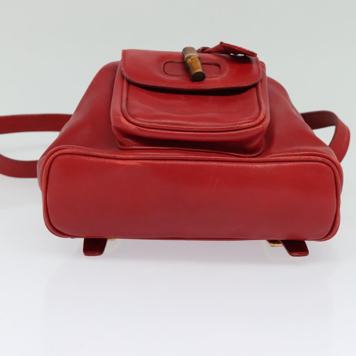 GUCCI Bamboo Backpack Leather Red Gold 003 3444 0030 Auth nb203