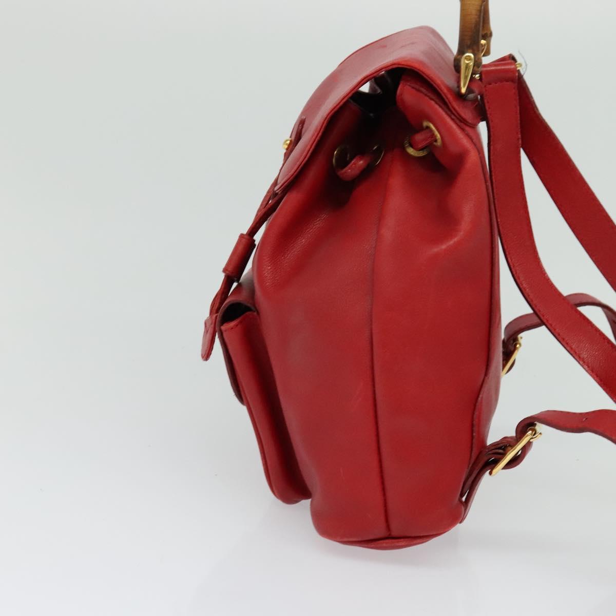 GUCCI Bamboo Backpack Leather Red Gold 003 3444 0030 Auth nb203