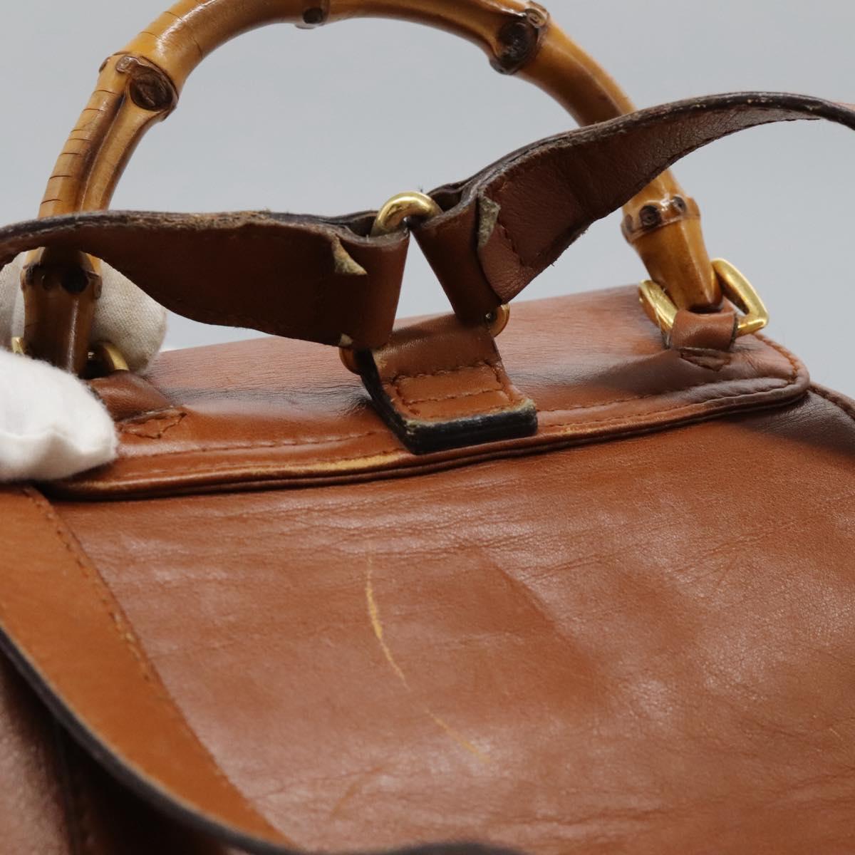 GUCCI Bamboo Backpack Leather Brown Gold 003 1705 0030 Auth nb204