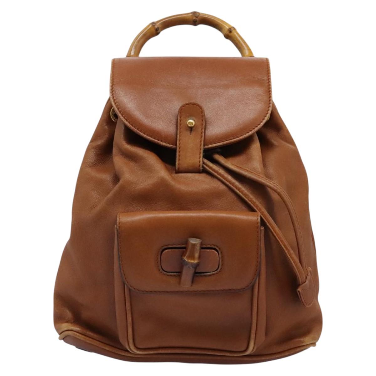 GUCCI Bamboo Backpack Leather Brown Gold 003 1705 0030 Auth nb204