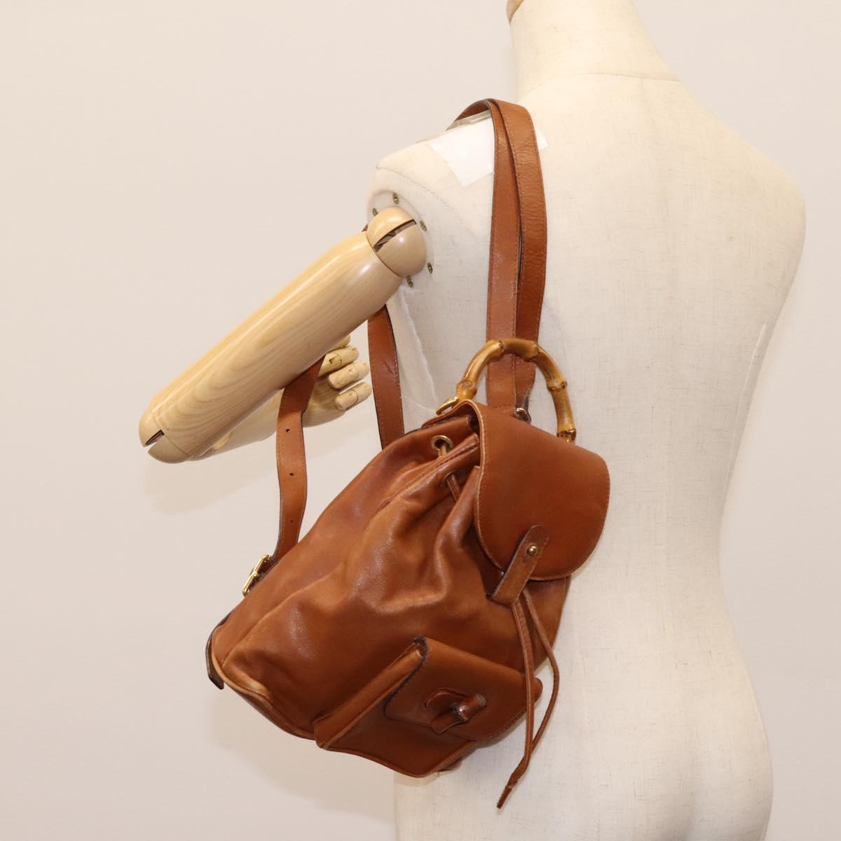 GUCCI Bamboo Backpack Leather Brown Gold 003 1705 0030 Auth nb204