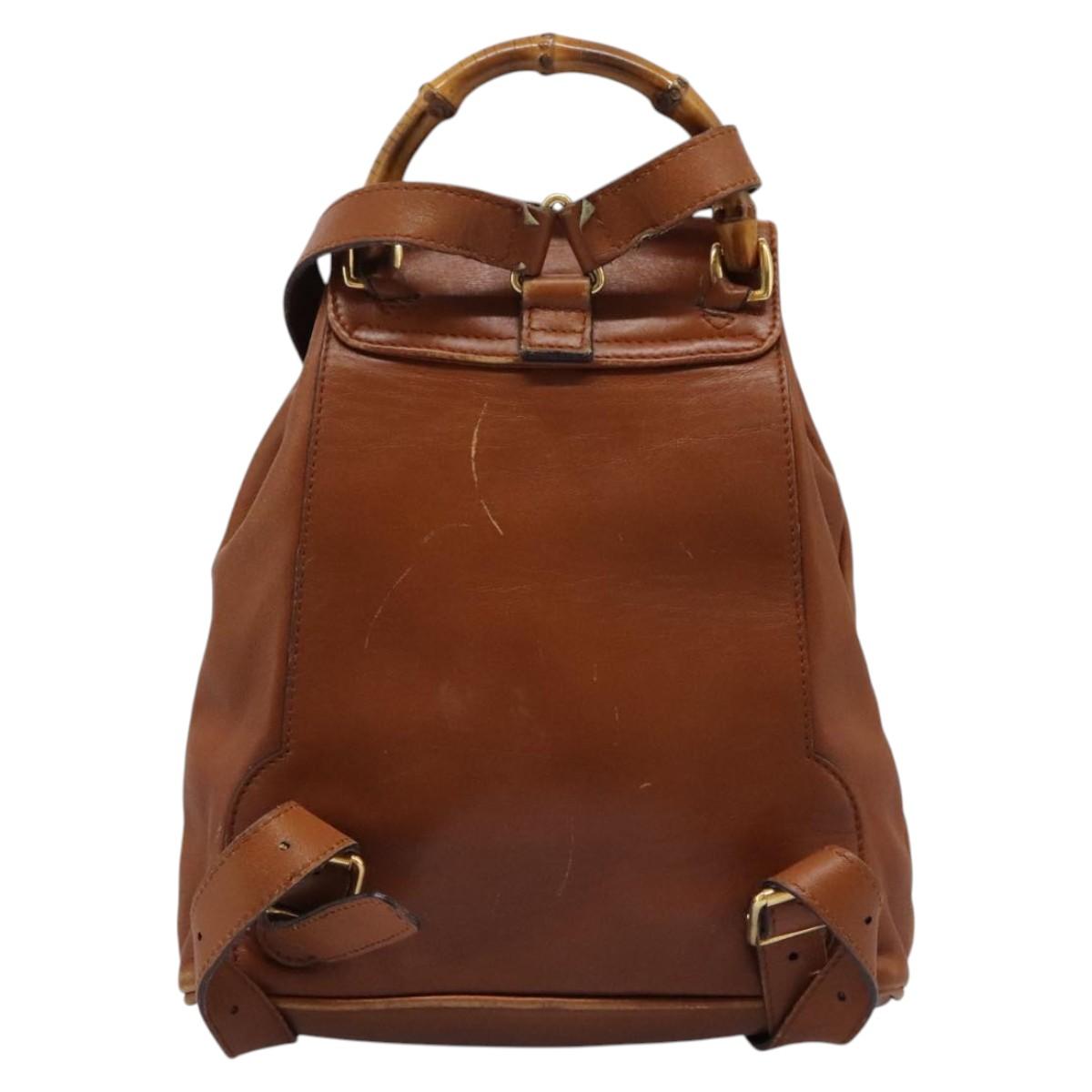 GUCCI Bamboo Backpack Leather Brown Gold 003 1705 0030 Auth nb204