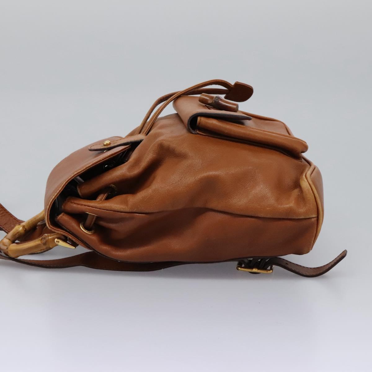 GUCCI Bamboo Backpack Leather Brown Gold 003 1705 0030 Auth nb204