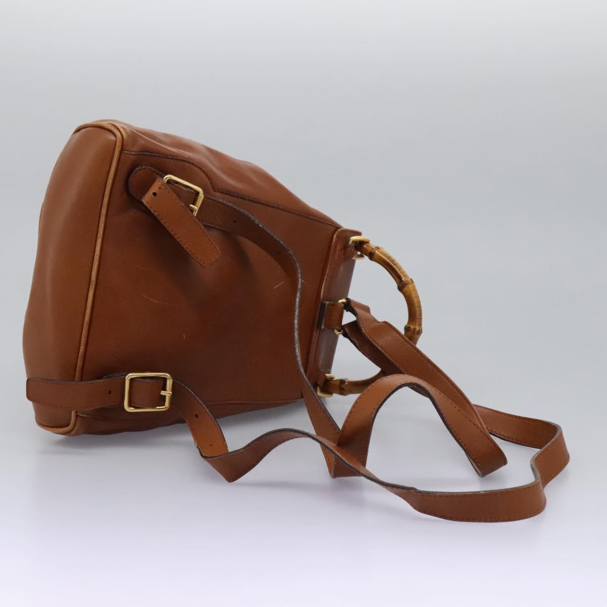 GUCCI Bamboo Backpack Leather Brown Gold 003 1705 0030 Auth nb204