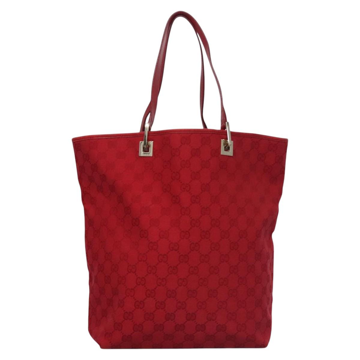 GUCCI GG Canvas Tote Bag Red gold 002 1098 Auth nb221