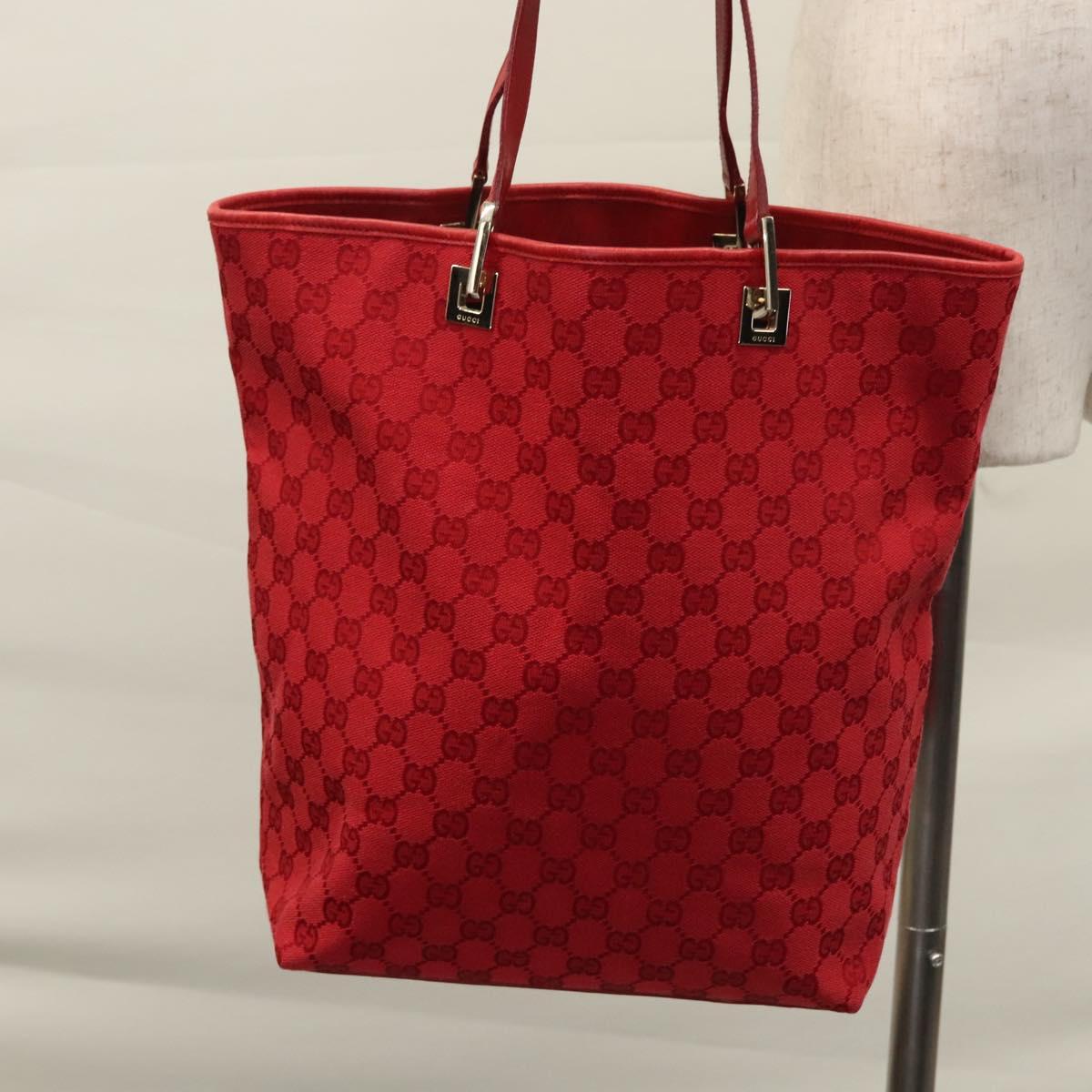 GUCCI GG Canvas Tote Bag Red gold 002 1098 Auth nb221
