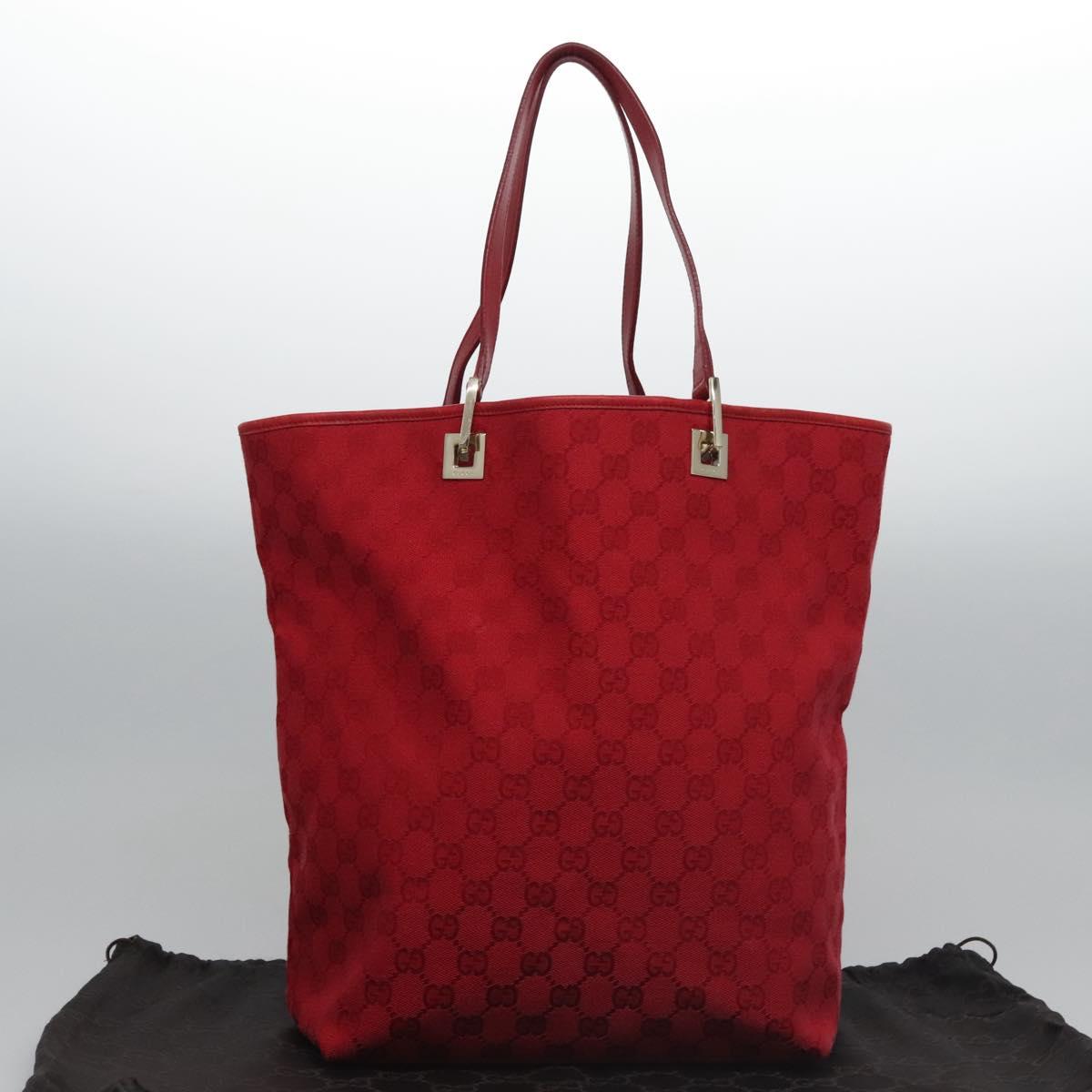 GUCCI GG Canvas Tote Bag Red gold 002 1098 Auth nb221