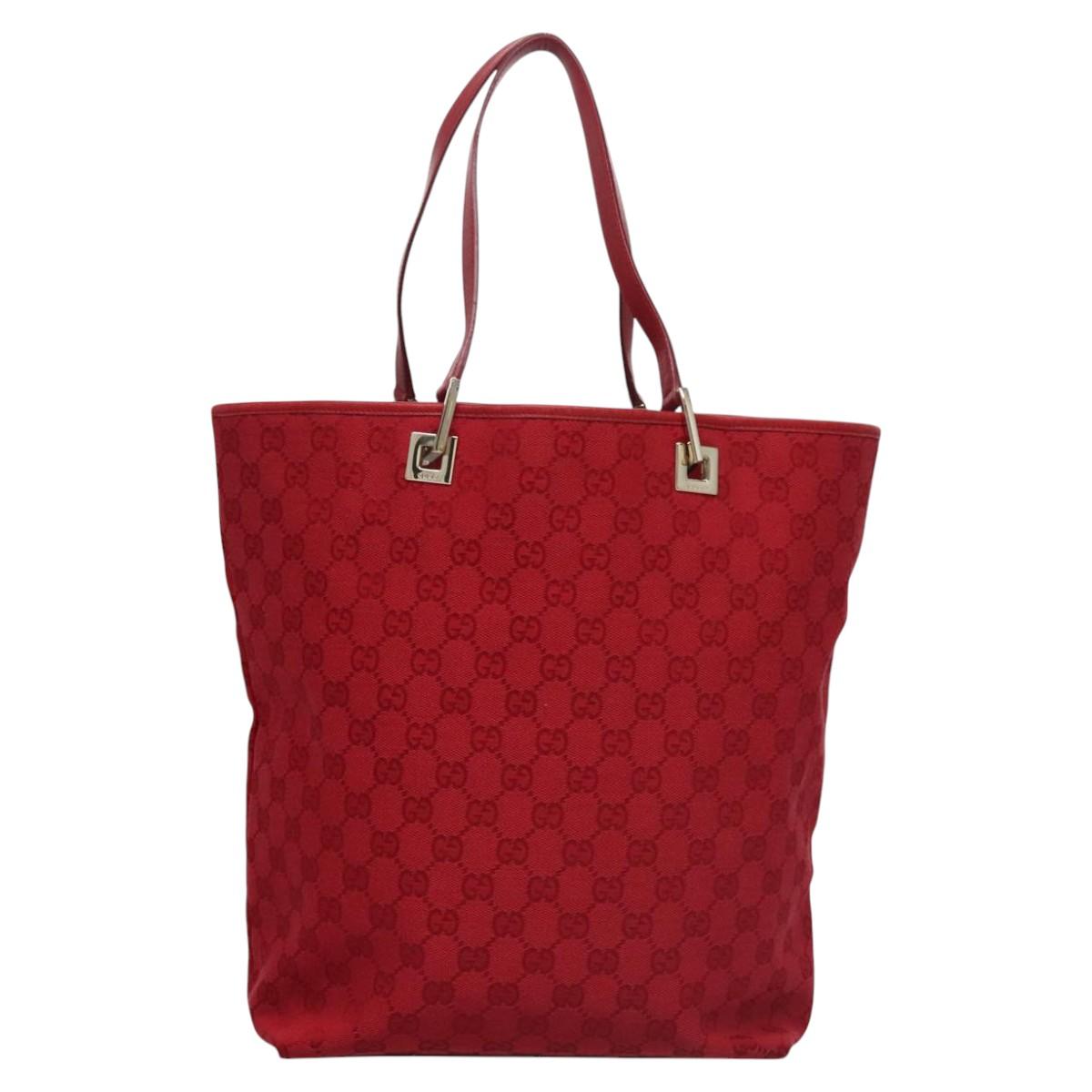 GUCCI GG Canvas Tote Bag Red gold 002 1098 Auth nb221