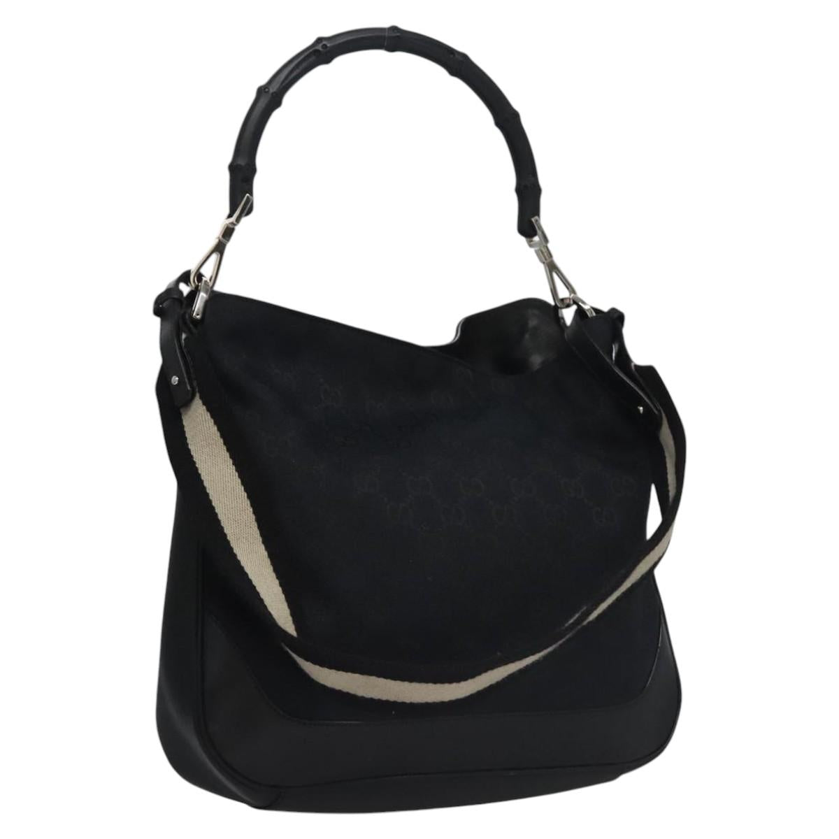 GUCCI GG Canvas Sherry Line Tote Bag Bamboo 2way Black Silver gold Auth nb227