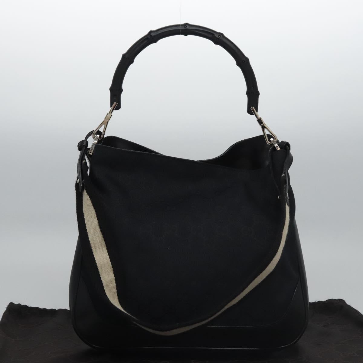 GUCCI GG Canvas Sherry Line Tote Bag Bamboo 2way Black Silver gold Auth nb227