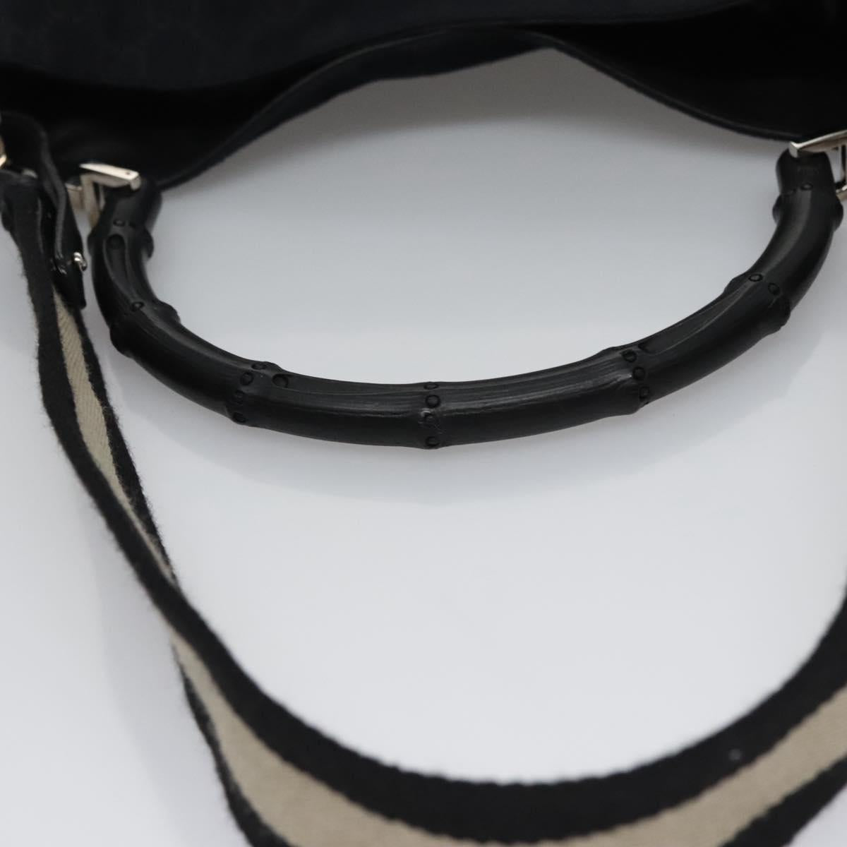 GUCCI GG Canvas Sherry Line Tote Bag Bamboo 2way Black Silver gold Auth nb227