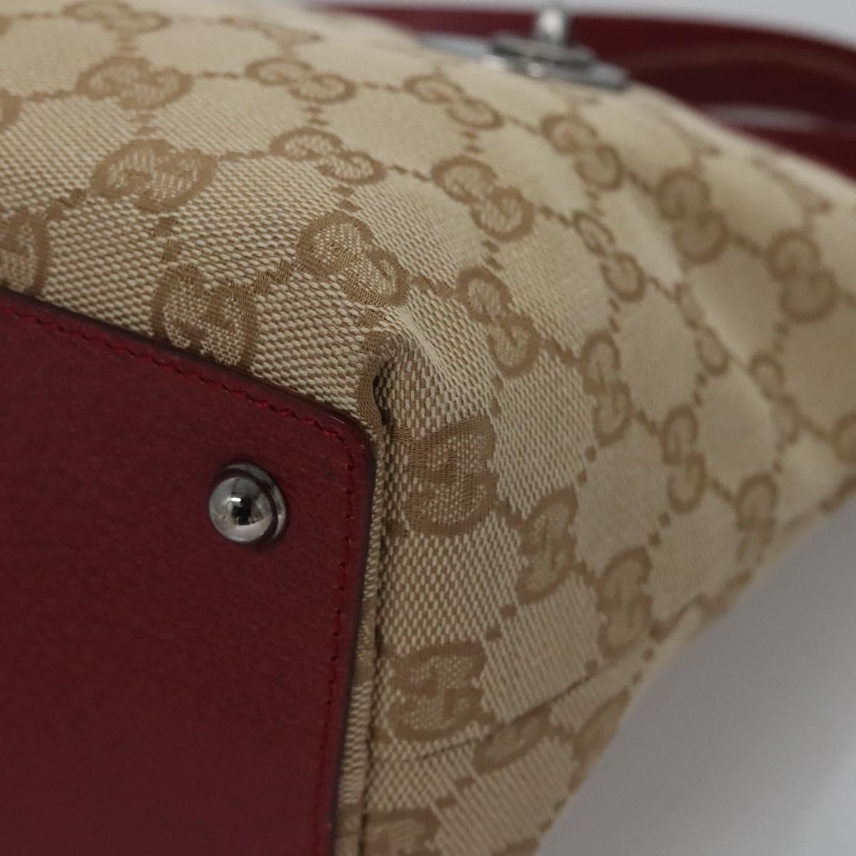 GUCCI GG Canvas Hand Bag Beige Pink gold 120844 Auth nb237