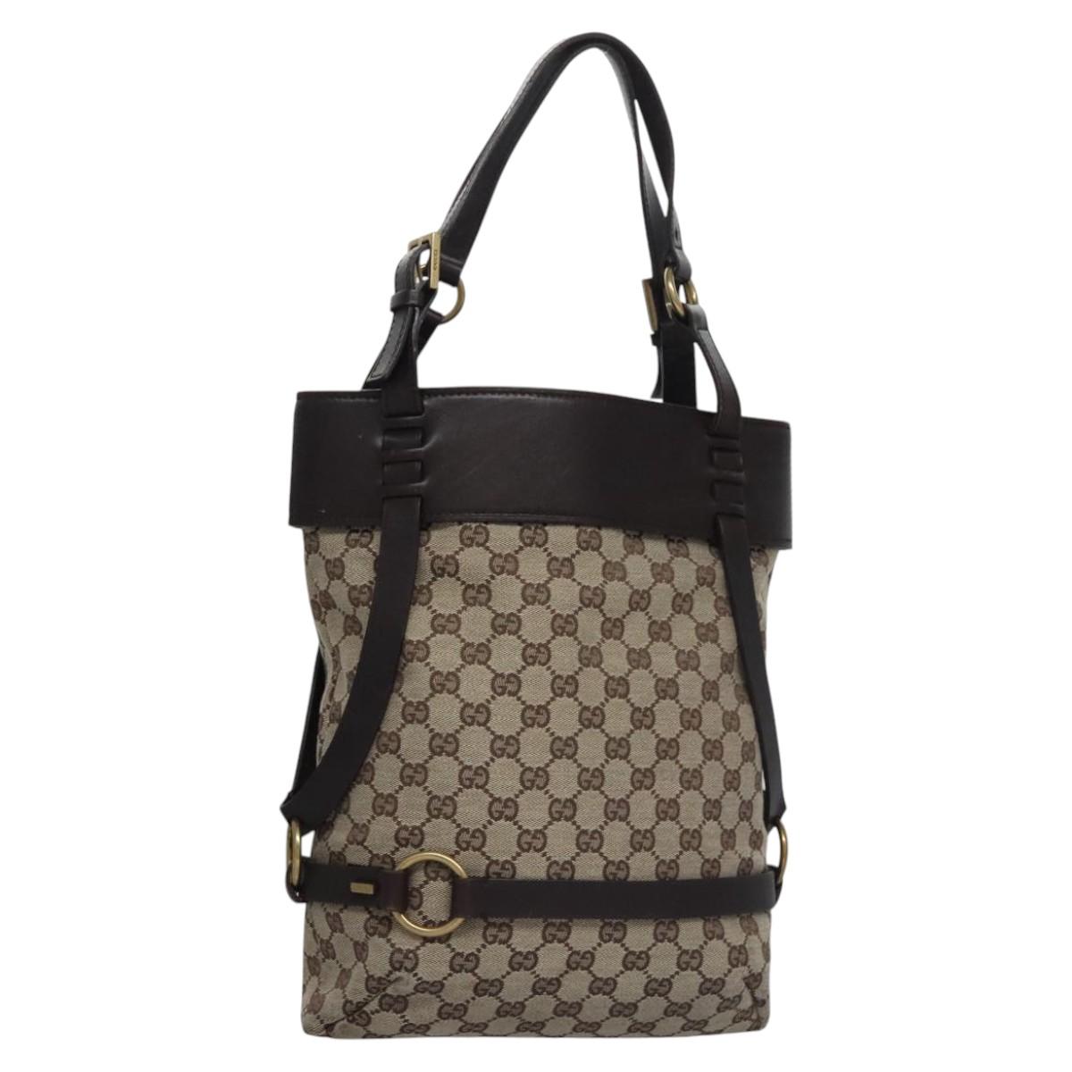 GUCCI GG Canvas Tote Bag Beige Brown gold 106248 Auth nb240