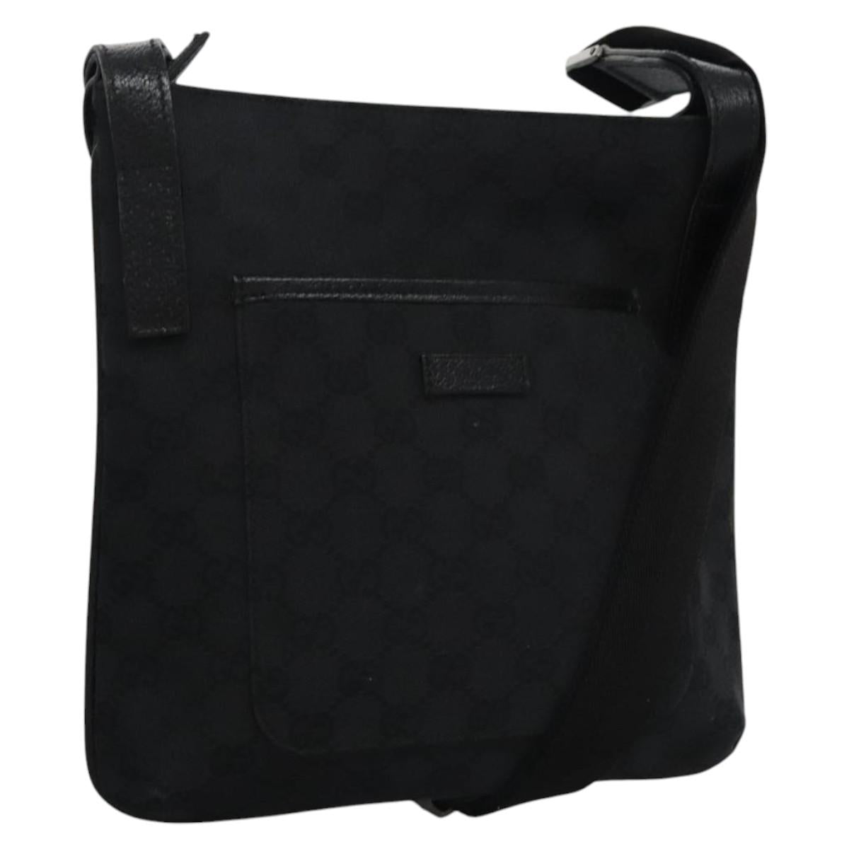 GUCCI GG Canvas Shoulder Bag Black Silver 122793 Auth nb241