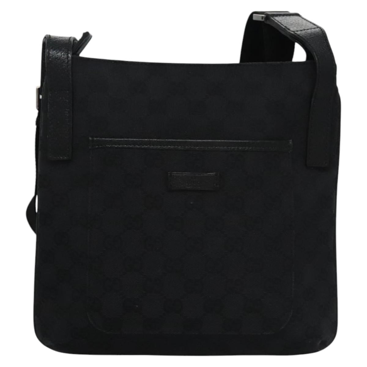 GUCCI GG Canvas Shoulder Bag Black Silver 122793 Auth nb241