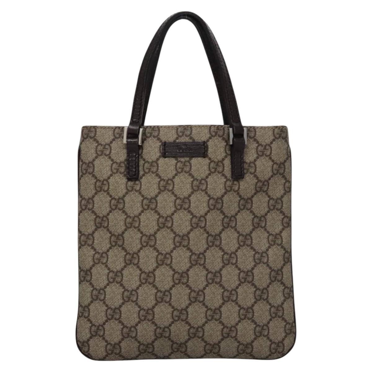 GUCCI GG Supreme Hand Bag PVC Leather Beige Silver 114600 Auth nb246