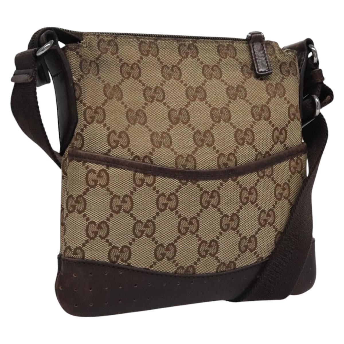 GUCCI GG Canvas Shoulder Bag Beige Brown gold 147671 Auth nb252