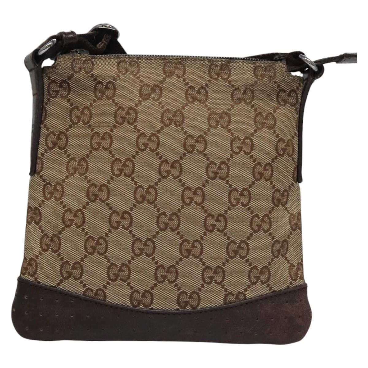 GUCCI GG Canvas Shoulder Bag Beige Brown gold 147671 Auth nb252