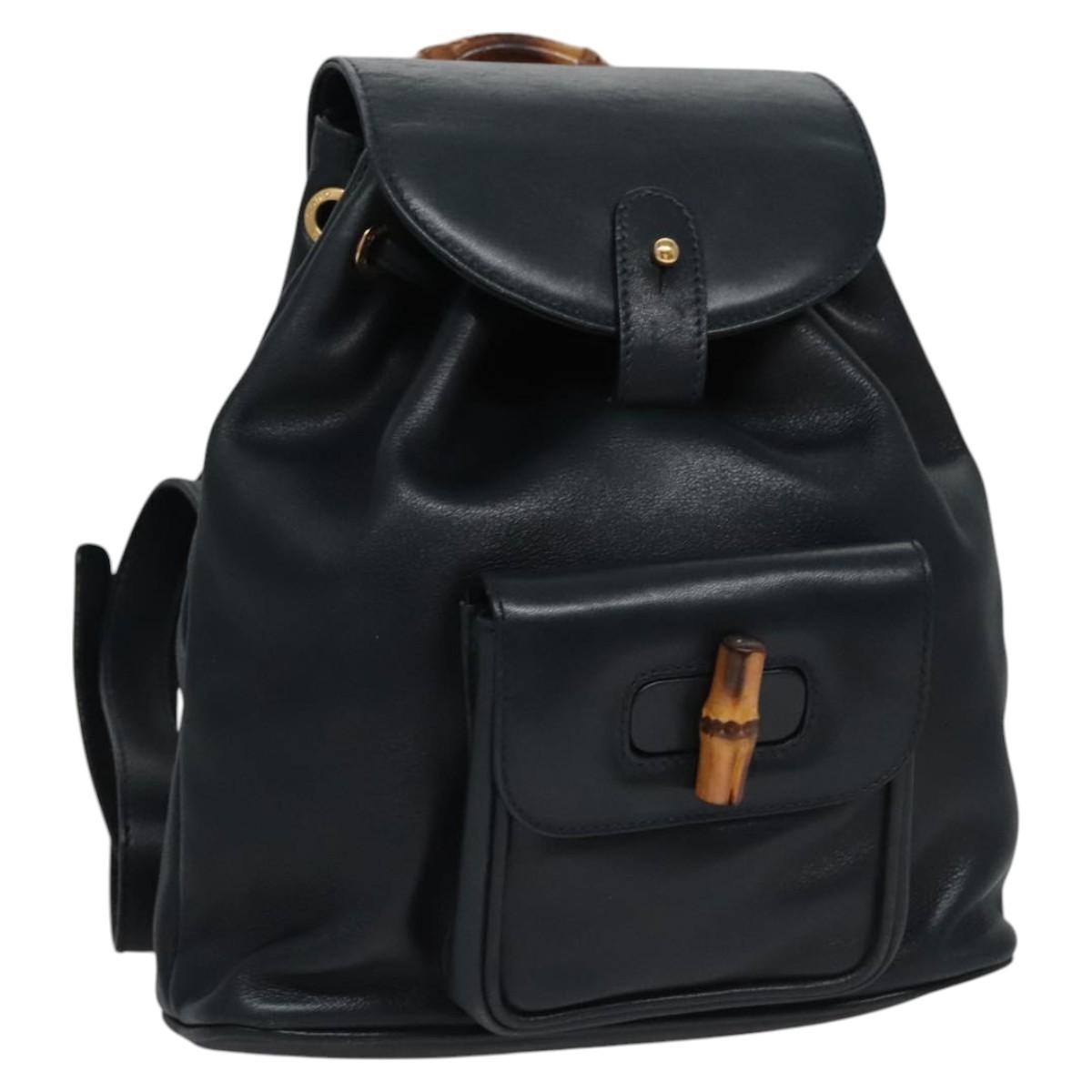 GUCCI Bamboo Backpack Leather Black Gold 003 3444 0030 Auth nb256